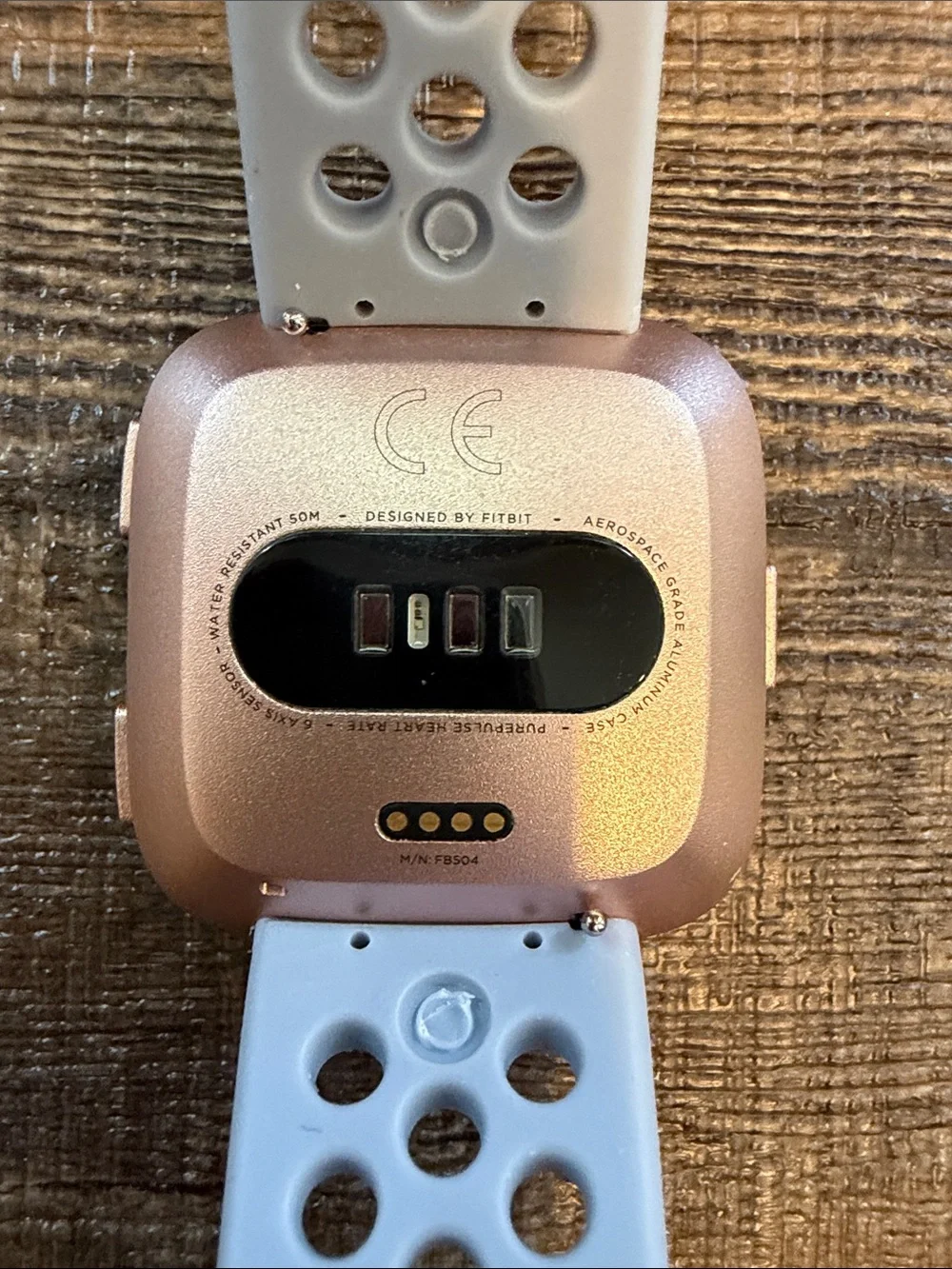 fitbit Versa 2 Rose Gold Case with Periwinkle Perforated Sport Band